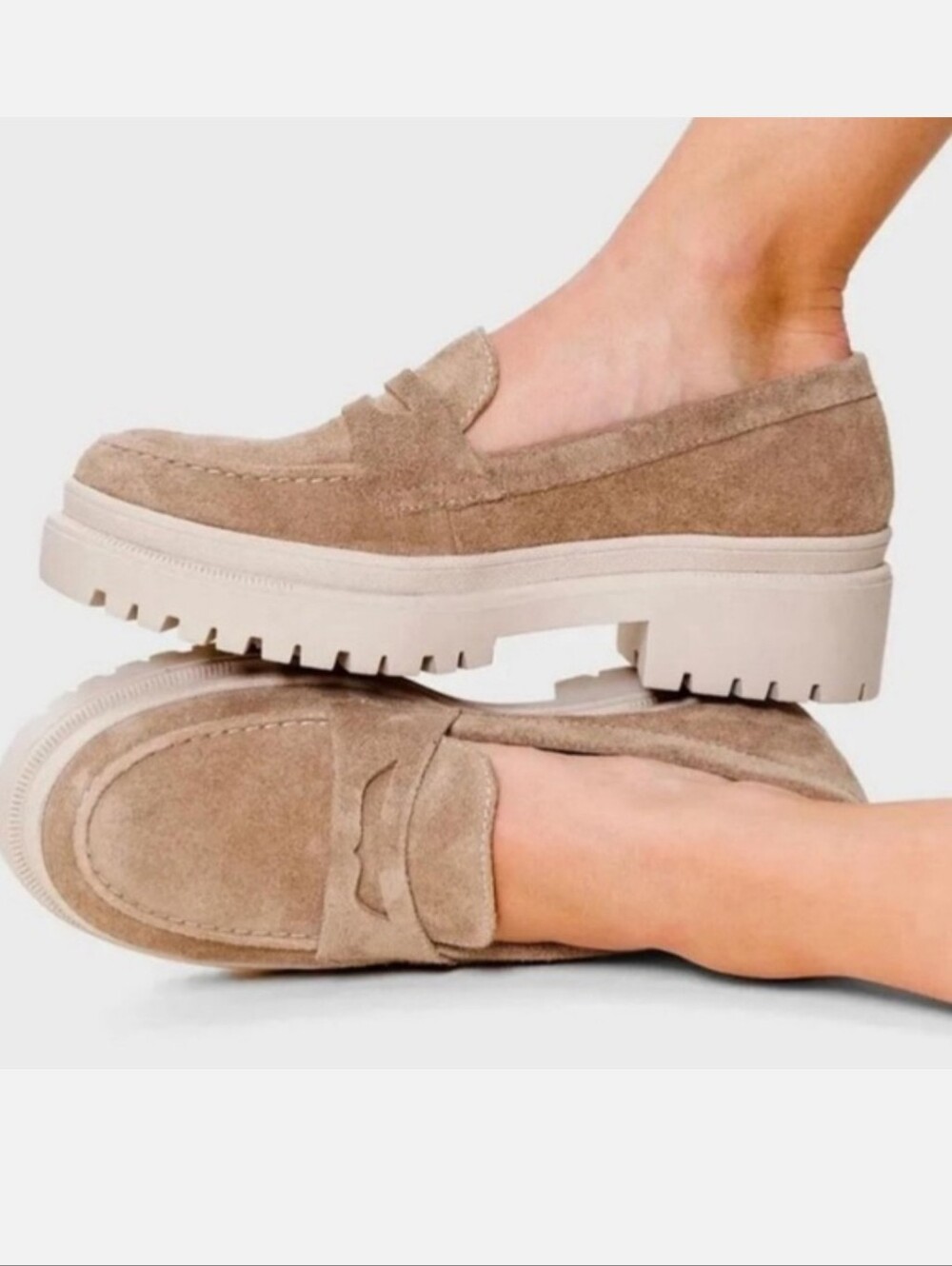 Patina Suede Chunky Loafers In Tan Size 7.5